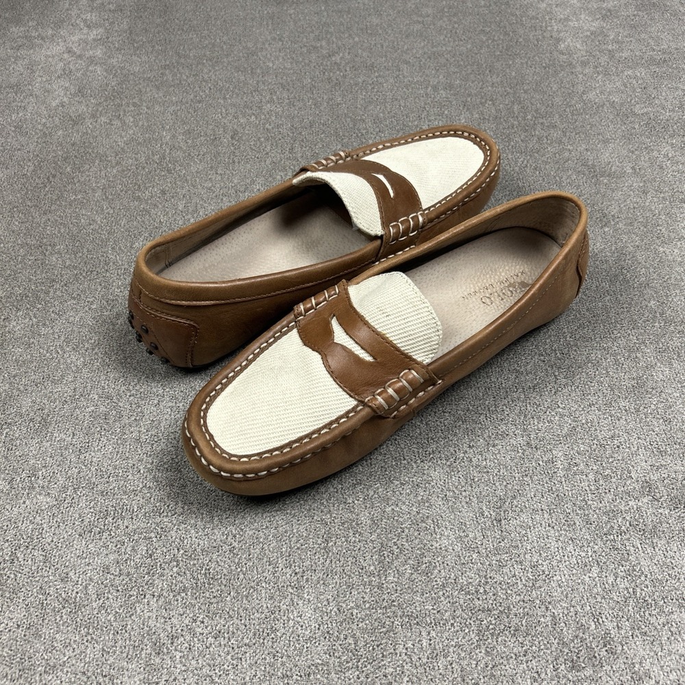 Polo Ralph Lauren Wes Penny Loafer Mens 10.5 D Leather Canvas Driving Shoes